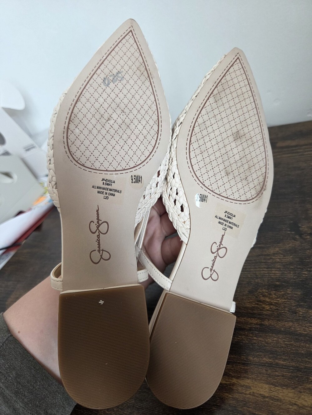 Jessica Simpson Ivory Cream Crochet Pointed Toe Mules Flats Beach Wedding 9.5 - Picture 7 of 7